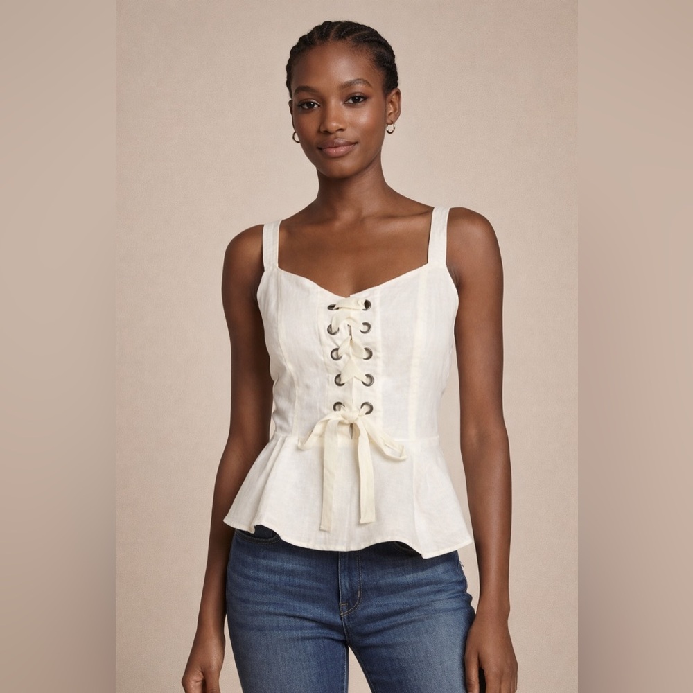 J.Crew Point Sur Linen Lace Up Peplum Top